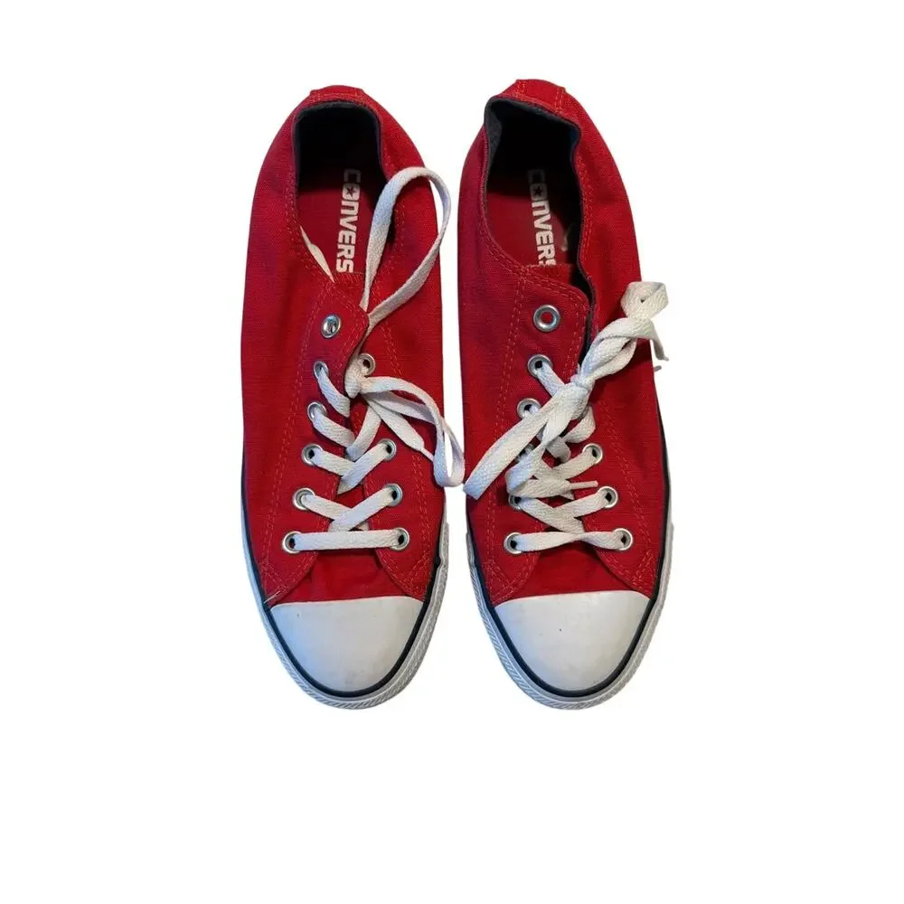 Converse Red Canvas Low-Top Sneakers with White Laces 10 W